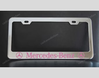 Mercedes Benz License Plate Frame - Chrome Plated Metal - Pink Graphics