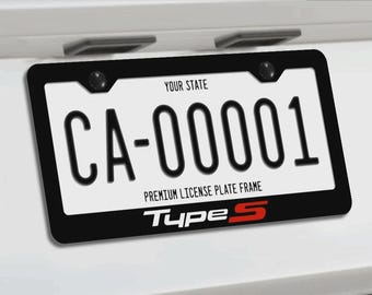 Acura Type S License Plate Frame | Matte Black Metal, Sport Racing Vinyl Lettering
