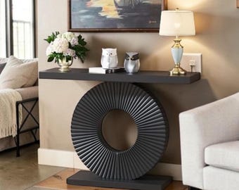 Modern Console Table Geometric Base Narrow Entryway Sofa Accent Table Black