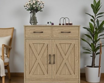Farmhouse Sideboard Cabinet Wooden Storage Organizer Entryway Kitchen Living Room