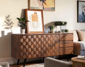 Mid Century Modern Sideboard Solid Wood Buffet Cabinet Walnut Storage Console