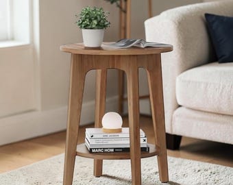 Mid Century Round Side Table Wooden Nightstand Accent Furniture Honey Brown