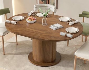 Round Dining Table Adjustable Size Modern Farmhouse Wood Kitchen Table