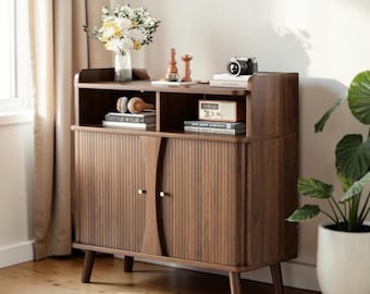 Walnut Sideboard Cabinet Mid Century Console Storage Credenza Coffee Bar