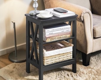 Mesita de noche moderna con diseño en forma de X, mesa auxiliar con estante de almacenamiento, mesa de centro para dormitorio.