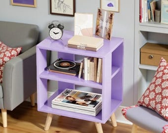 Purple Nightstand Modern End Table Bedside Storage Shelf Wooden Accent