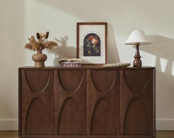 Walnut Sideboard Cabinet Mid Century Buffet Console Storage for Dining Room