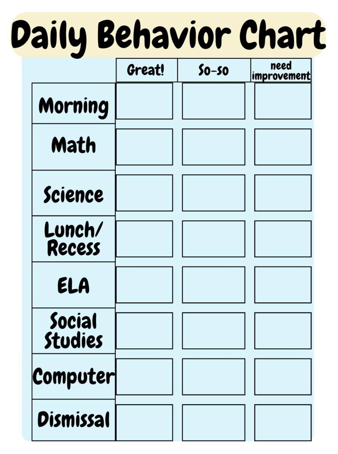 Daily Behavior Chart: Editable Student Tracker (canva Link) - Etsy
