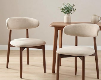 Modern Upholstered Dining Chairs with Solid Wood Frame, Set of 2 Curved Back Side Chairs, Comfortable Fabric Seating for Dining Room