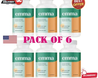 6 PACK Emma Gut Health Supplement, Digestive Support Formula, Bloating Relief, Probiotics & Fiber, Natural Cleanse Capsules