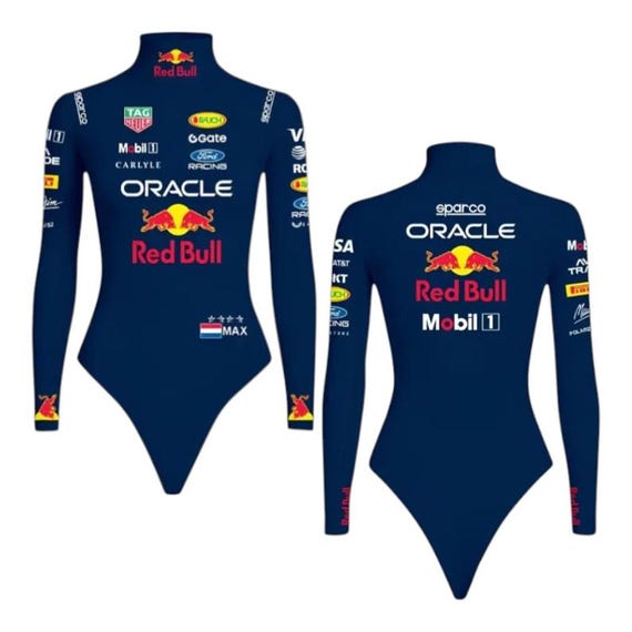 Max Verstappen Inspired Women’s F1 Bodysuit – Red Bull Racing Style Base Layer Motorsport Suit