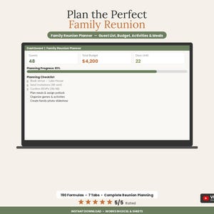 Family Reunion Planner Spreadsheet Template | Group Event Coordinator Excel Google Sheets | Reunion Budget Potluck Organizer