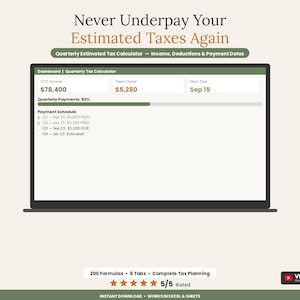 Quarterly Estimated Tax Calculator Spreadsheet | Self Employed 1099 Tax Estimator Excel Google Sheets | Freelancer Tax Planner Template image 1