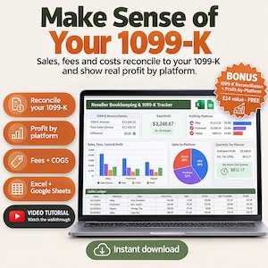 Reseller Inventory & Profit Tracker Spreadsheet 2026 | eBay Poshmark Mercari Whatnot Fee Calculator | 1099-K Bookkeeping Excel Google Sheets image 1