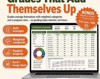 Teacher Gradebook Spreadsheet | Weighted Grades, Attendance, Lesson Planner (Excel, Google Sheets) | Grade Book for Teachers, Class Roster