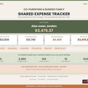Co-Parenting Expense Tracker Spreadsheet | Shared Child Expenses, Custody Log (Excel, Google Sheets) image 7