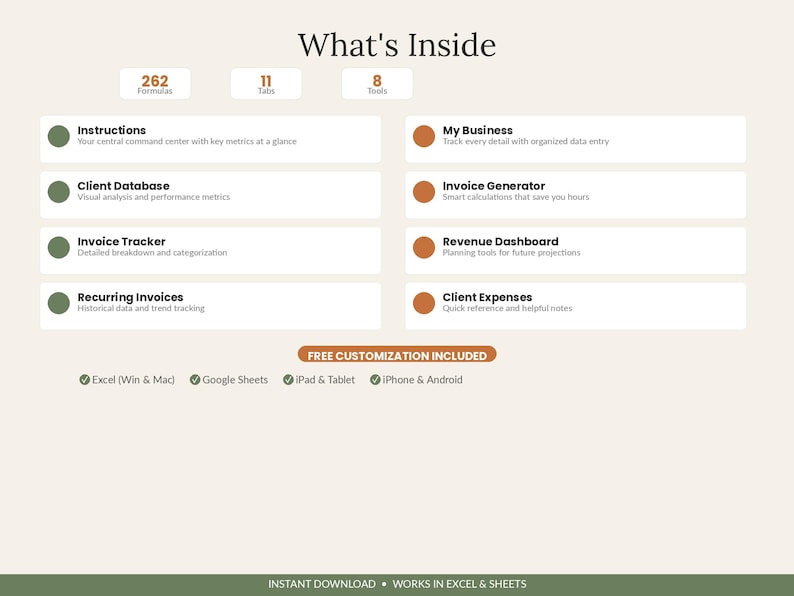 Invoice Tracker Spreadsheet | Small Business Client CRM (Excel, Google Sheets) imagen 2