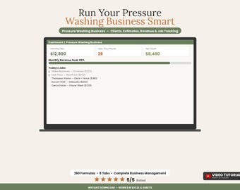 Pressure Washing Business Spreadsheet | Mobile Detailing Job Tracker & Quote Template | Excel Google Sheets Profit Tracker