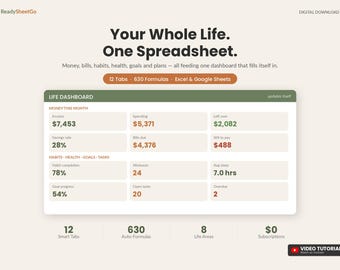 All-in-One Life Planner Spreadsheet | Budget, Habit, Goal Tracker (Excel, Google Sheets)