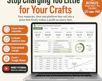 Pricing Calculator Spreadsheet Handmade Products | Craft Pricing Template, Etsy Fee & Profit Margin Calculator (Excel, Google Sheets)