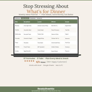 Weekly Meal Planner Spreadsheet 2026 | Grocery List Budget Tracker Calorie | Family Menu Meal Prep Recipe Organizer Excel Google Sheets image 1