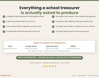 PTA Treasurer Spreadsheet | Budget, Bank Reconciliation, Fundraiser Tracker (Excel, Google Sheets)