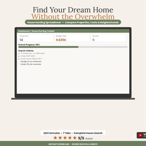 住宅探しスプレッドシートテンプレート | 住宅購入トラッカー Excel Google スプレッドシート | 物件比較住宅ローン計算機 画像 1
