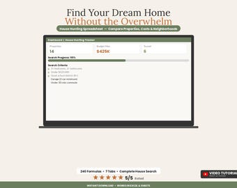 House Hunting Spreadsheet Template | Home Buying Tracker Excel Google Sheets | Property Comparison Mortgage Calculator