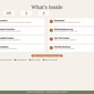 Medical Expense Tracker Spreadsheet | HSA/FSA, Deductible, Tax Deduction (Digital Download) image 2