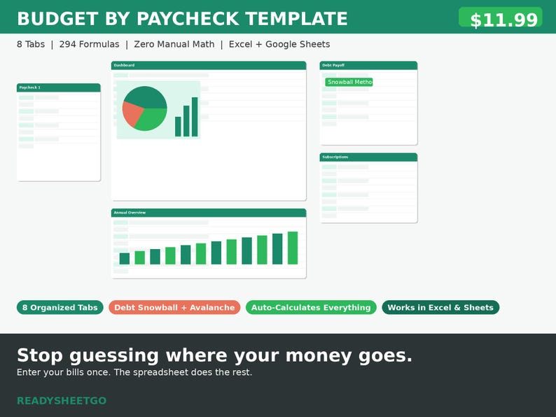 Budget by Paycheck Spreadsheet 2026 | Weekly Biweekly Monthly Bill Calendar | Sinking Funds Cash Stuffing Dashboard Excel Google Sheets image 6