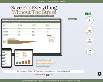 Sinking Funds Tracker Spreadsheet | Savings Goal Planner Excel Google Sheets | Budget Tracker for Big Expenses & Bills