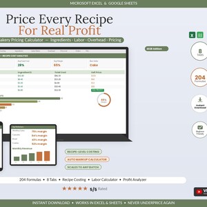 Bakery Pricing Calculator Spreadsheet | Recipe Cost & Order Tracker (Excel Google Sheets)
