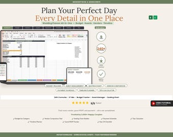 All-in-One Wedding Planner Spreadsheet 2026 | Budget Tracker Guest List Seating Chart Vendor Timeline Checklist | Excel Google Sheets