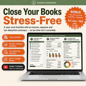 Year End Business Close Spreadsheet Template Excel Google Sheets | Small Business Tax Prep Checklist, CPA Handoff, Bookkeeping Close