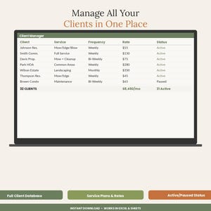 Lawn Care Business Spreadsheet Template | Landscaping Client Route Invoice Tracker Excel Google Sheets image 3