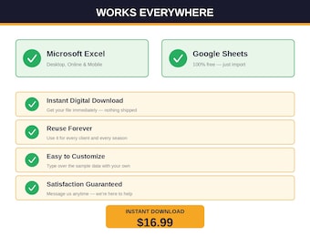 Photography Client & Session Tracker Spreadsheet | Photographer CRM Booking Invoice Template Excel Google Sheets