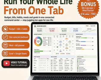 All-in-One Life Planner Spreadsheet | Budget, Habit, Goal Tracker (Excel, Google Sheets) | Personal Planner Dashboard, Finance