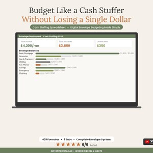 Cash Stuffing Spreadsheet | Cash Envelope Budget Tracker Excel Google Sheets | Digital Envelope Budgeting Paycheck Planner image 1