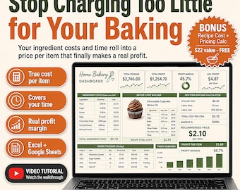 Bakery Pricing Calculator Spreadsheet | Recipe Cost & Cottage Food Pricing Template | Cake Pricing Excel Google Sheets Order Tracker