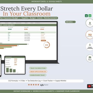 Teacher Classroom Budget Spreadsheet Template | Classroom Supply Organizer Excel Google Sheets | Teacher Expense Tracker Tax Deduction image 1