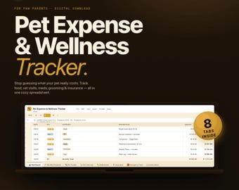 Pet Expense Tracker Spreadsheet 2026 | Dog Cat Vet Bills Medication Vaccination Log | Multi Pet Insurance Planner Excel Google Sheets