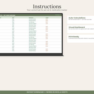 Feuille de calcul de suivi des dépenses pour animaux de compagnie 2026 | Factures vétérinaires pour chiens et chats, médicaments, vaccinations | Planificateur d'assurance multi-animaux (Excel et Google Sheets) image 3