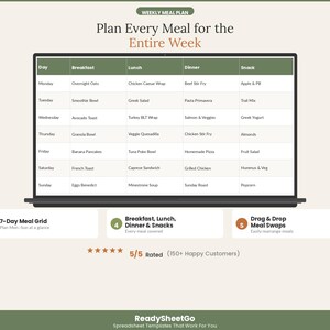 Weekly Meal Planner Spreadsheet 2026 | Grocery List Budget Tracker Calorie | Family Menu Meal Prep Recipe Organizer Excel Google Sheets image 3
