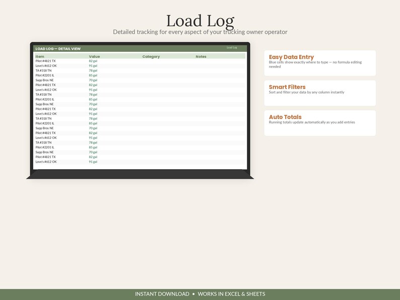 Trucking Owner Operator Spreadsheet | IFTA, Cost Per Mile & Bookkeeping Tracker | Trucker Tax Expense Log Excel Google Sheets image 4