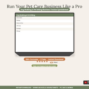 Dog Walking and Pet Sitting Business Tracker Spreadsheet | Pet Sitter Income Client CRM Excel Google Sheets | Mileage & 1099 Tax Log