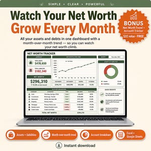 Net Worth Tracker Spreadsheet 2026, Investment & Assets Liabilities Calculator | Personal Finance Dashboard for Excel, Google Sheets image 1
