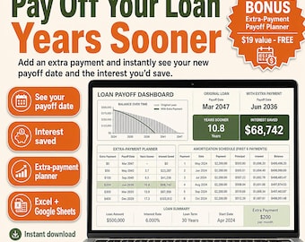 Mortgage Payoff Calculator Spreadsheet Excel | Loan Amortization Schedule (Google Sheets) | Extra Payment Tracker, Pay Off Early