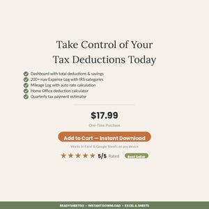 Hoja de cálculo para el seguimiento de deducciones fiscales 2026 / Registro de deducciones del Anexo C del formulario 1099 para trabajadores autónomos / Plantilla de preparación de impuestos para pequeñas empresas en Excel y Google Sheets imagen 7