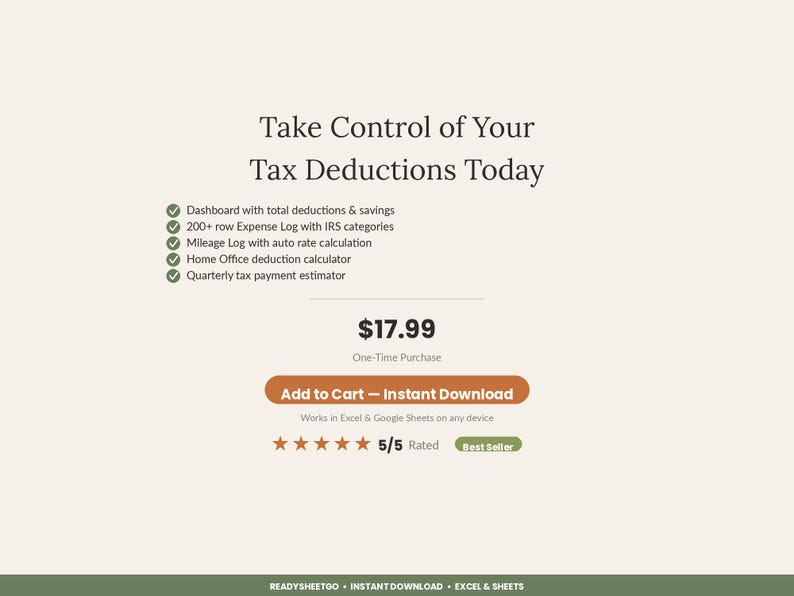 Hoja de cálculo para el seguimiento de deducciones fiscales 2026 / Registro de deducciones del Anexo C del formulario 1099 para trabajadores autónomos / Plantilla de preparación de impuestos para pequeñas empresas en Excel y Google Sheets imagen 7