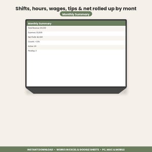 Hoja de cálculo para el seguimiento de propinas de camareros y bartenders / Registro de ingresos por propinas en Excel y Google Sheets / Seguimiento de turnos y reserva de impuestos para el personal de servicio imagen 5